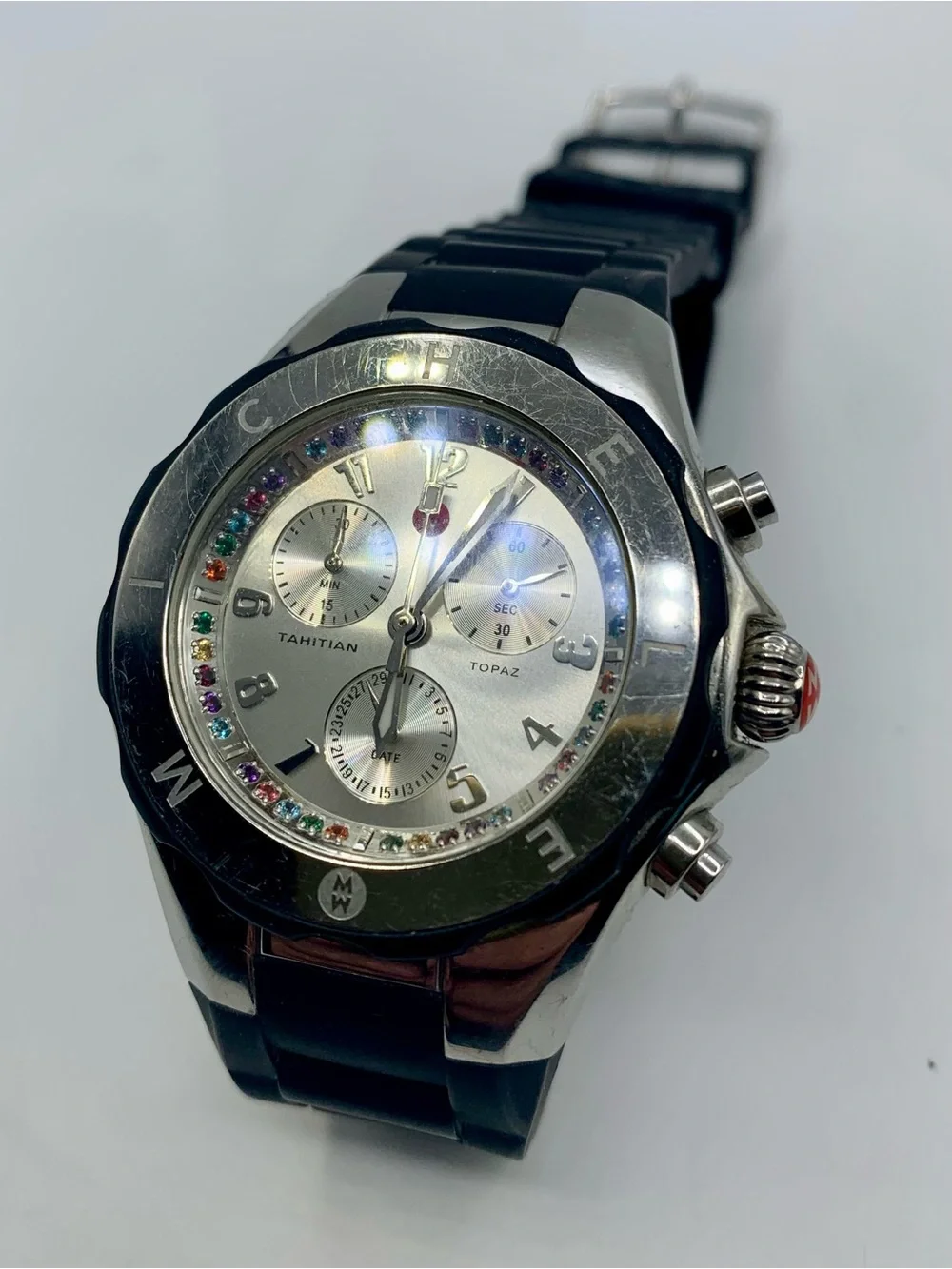 Tahitian Topaz Multi-Stone Chronograph Watch in Black and Silver
